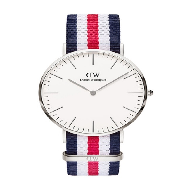 【Daniel Wellington】CLASSIC瑞典時尚品牌經典簡約尼龍腕錶-藍白紅x銀-40mm/DW00100016
