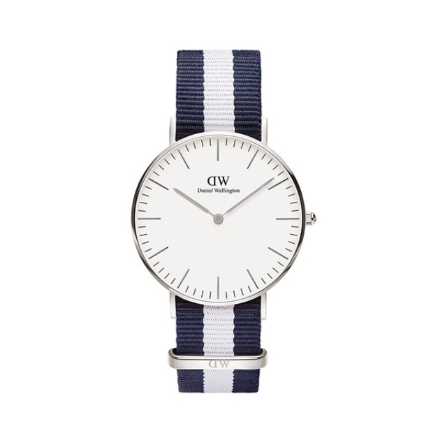 【Daniel Wellington】CLASSIC瑞典時尚品牌經典簡約尼龍腕錶-藍白x銀-40mm/DW00100018