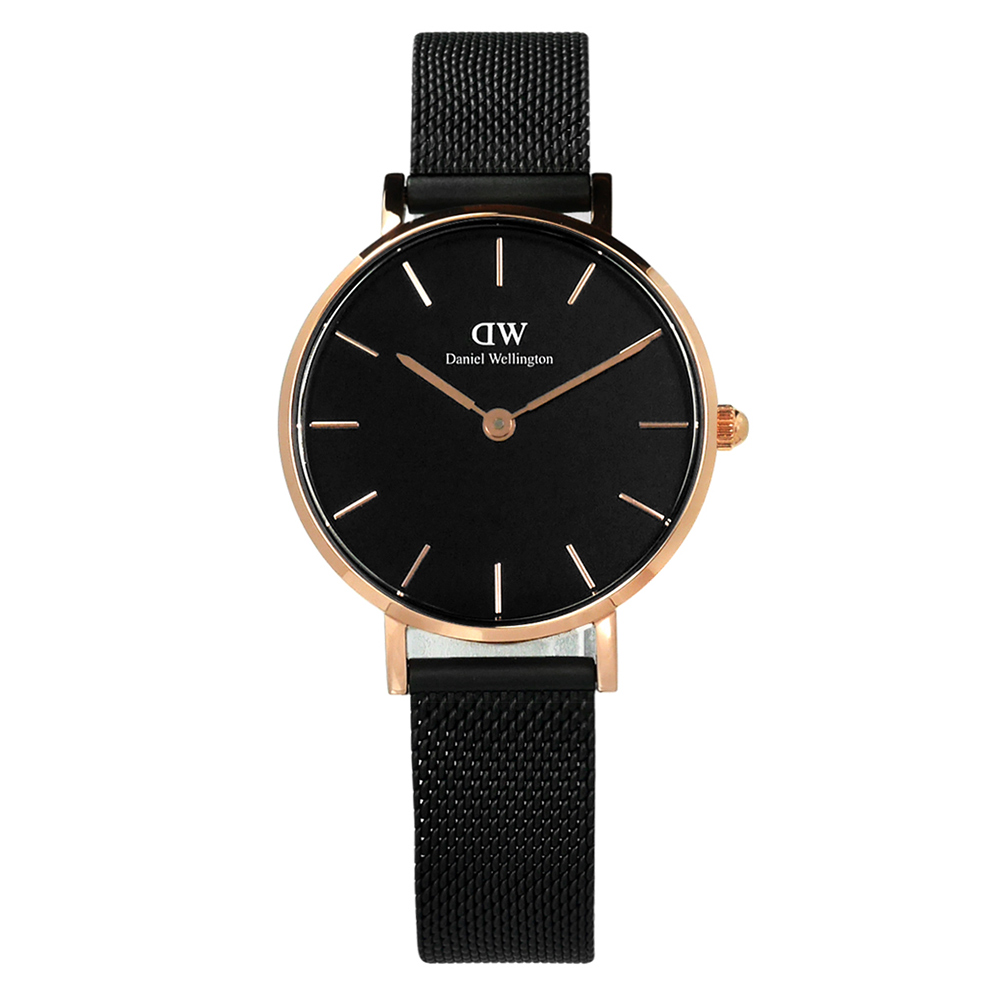 DW Daniel Wellington / DW00100245 / Classic Petite 米蘭編織不鏽鋼手錶 玫瑰金x鍍黑 28mm