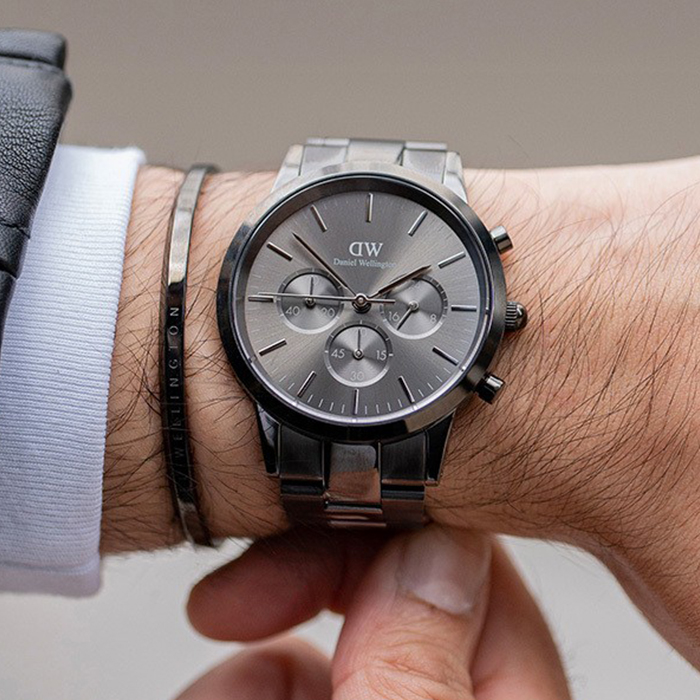 【Daniel Wellington】Iconic DW00100643 鋼錶帶 三眼計時男錶 灰色 42mm DW男錶