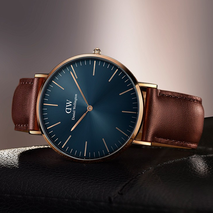 【Daniel Wellington】Classic 簡約時尚 DW00100626 皮錶帶男錶 藍/玫瑰金 40mm DW男錶