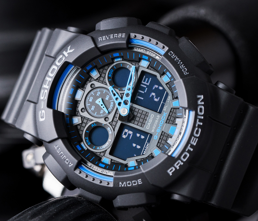G-SHOCK 重機械感街頭潮流閒錶-藍x黑/55mm(GA-100-1A2DR)
