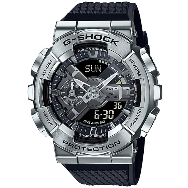 CASIO 卡西歐 G-SHOCK 重金屬工業風雙顯錶-黑x銀 GM-110-1A