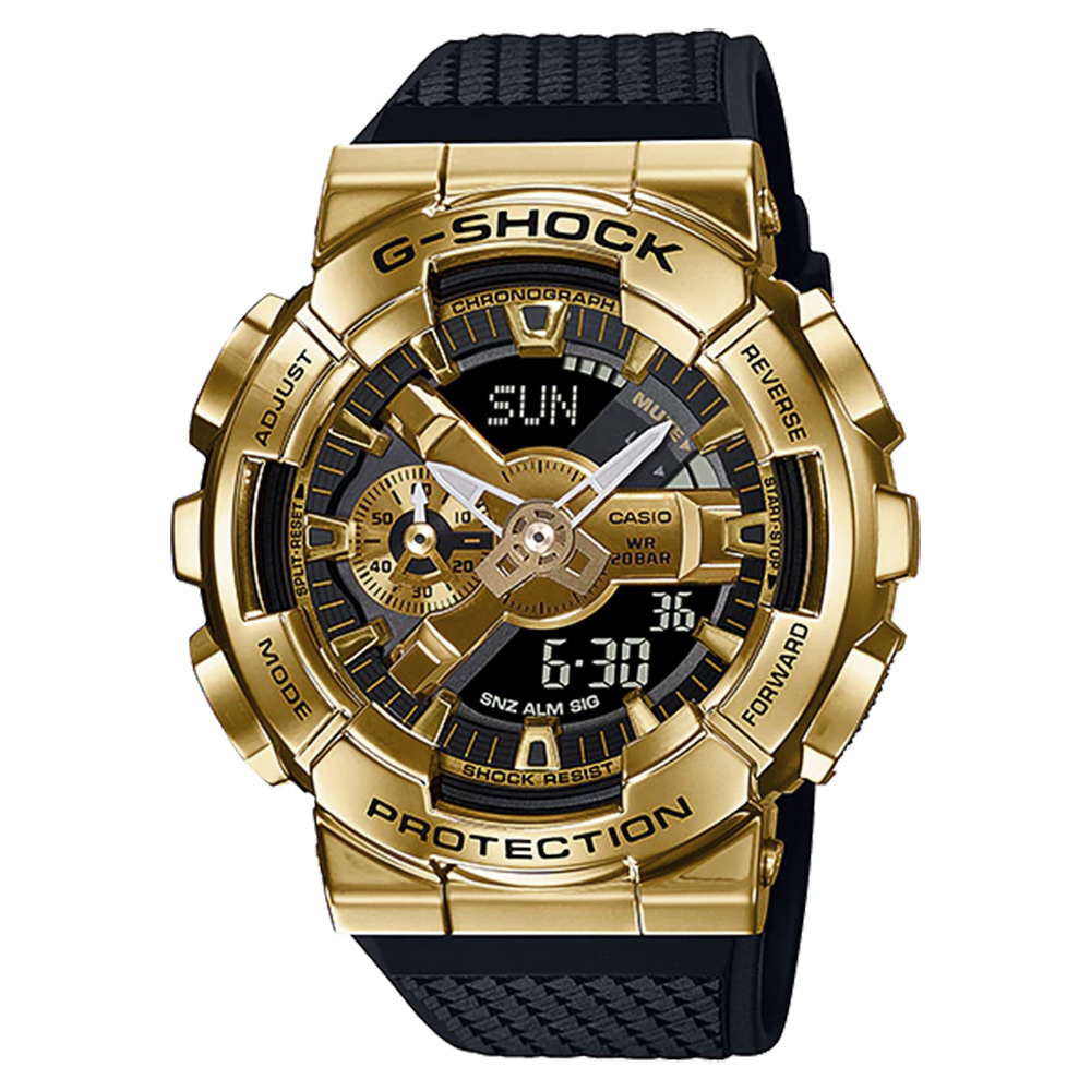 CASIO 卡西歐 G-SHOCK 重金屬工業風雙顯錶-黑x金 GM-110G-1A9