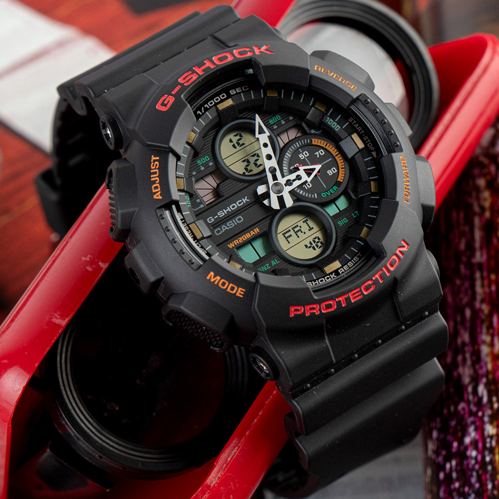 【CASIO 卡西歐】復古感雙顯運動腕錶/黑紅(GA-140-1A4DR)