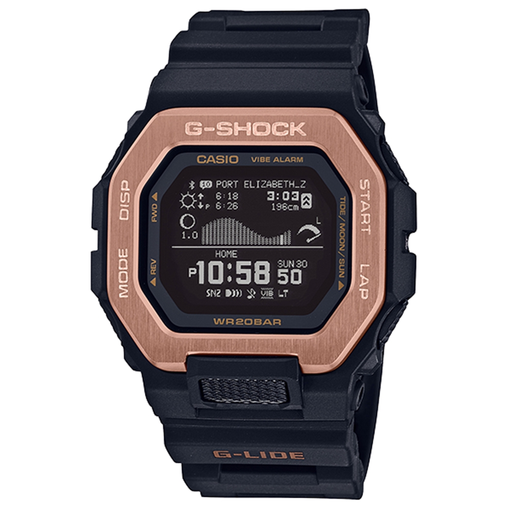 【CASIO 卡西歐】G-SHOCK 極限運動G-LIDE 藍芽電子錶(黑/玫瑰金GBX-100NS-4)