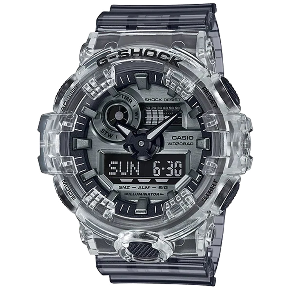 CASIO 卡西歐 G-SHOCK GA-700 80年代半透明金屬雙顯錶 GA-700SK-1A