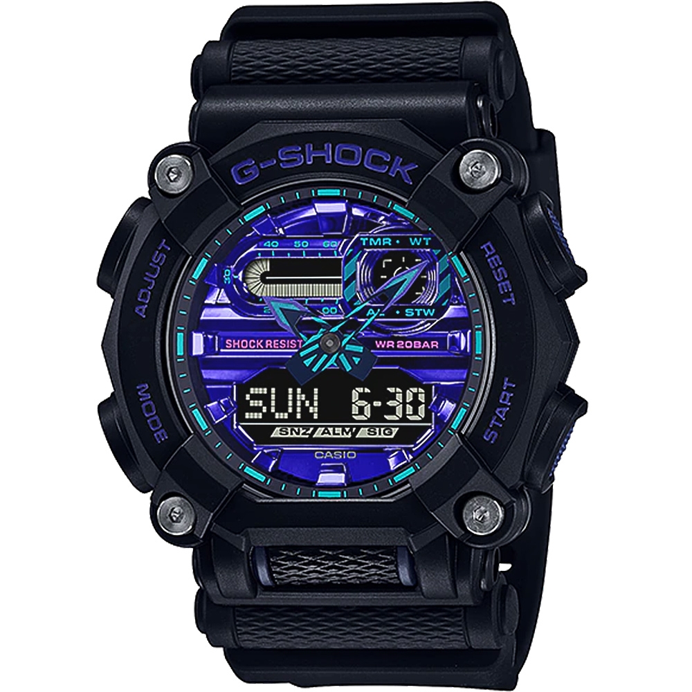 CASIO 卡西歐 G-SHOCK 虛擬藍系列 科技感雙顯錶 GA-900VB-1A
