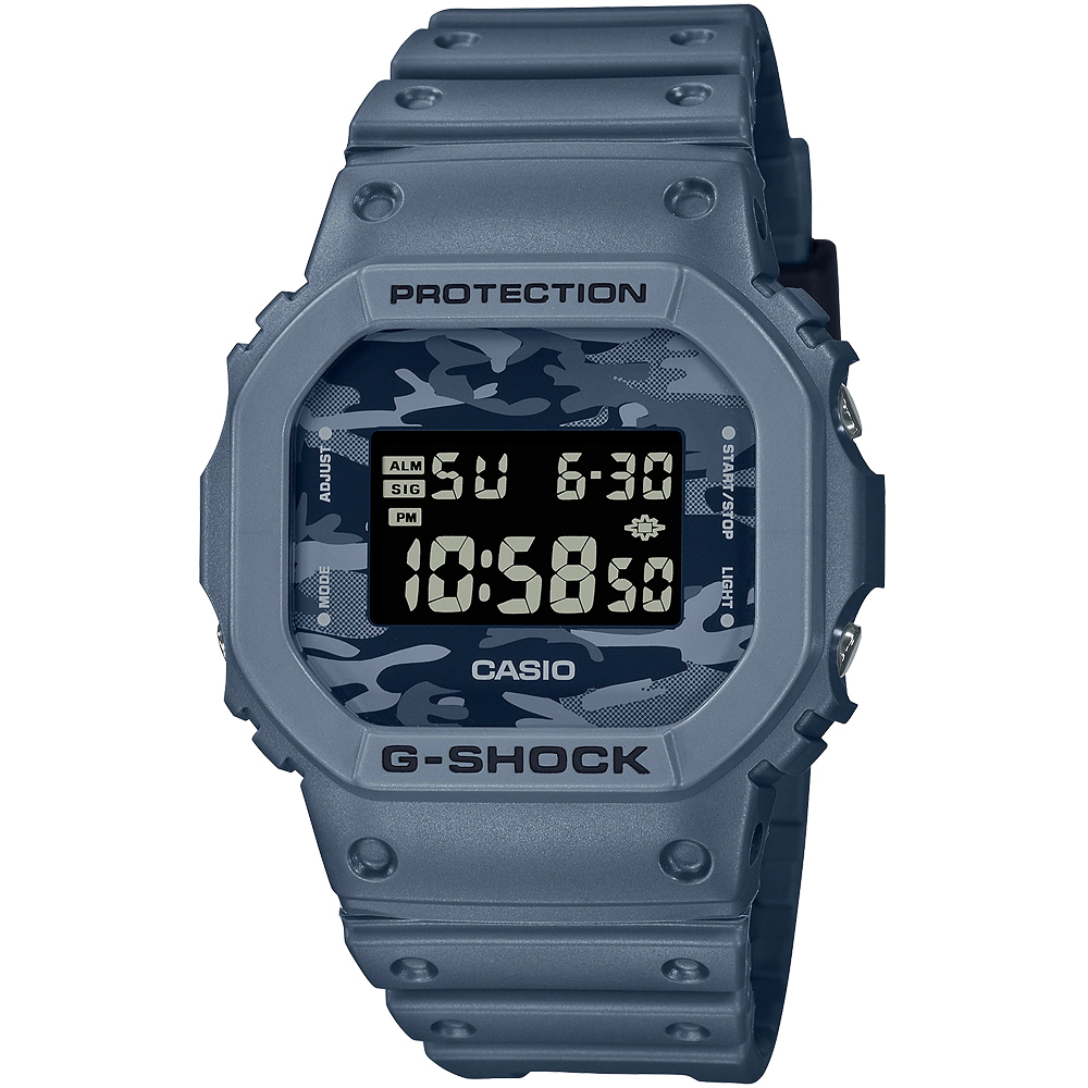CASIO 卡西歐 G-SHOCK 城市迷彩 計時電子錶-藍 DW-5600CA-2