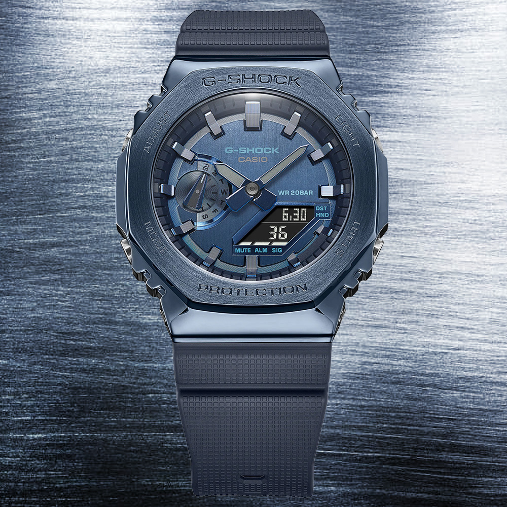 CASIO G-SHOCK 金屬時尚農家橡樹計時錶/藍/GM-2100N-2A