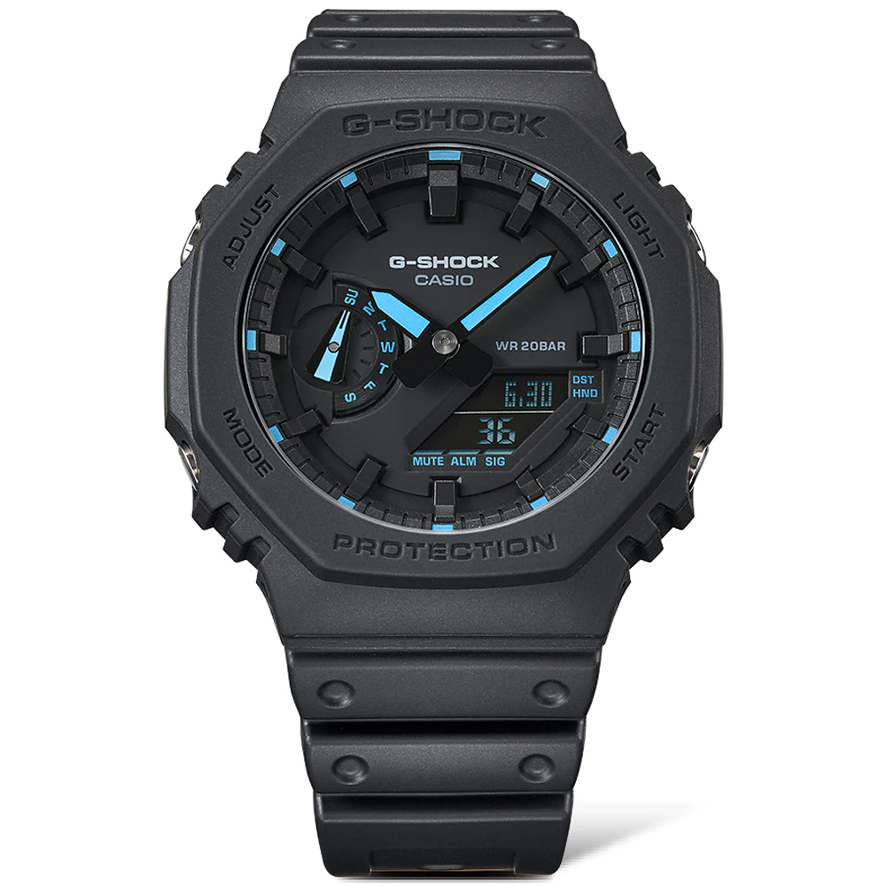 CASIO 卡西歐 G-SHOCK 霓虹藍 農家橡樹 耐衝擊八角雙顯電子錶 GA-2100-1A2