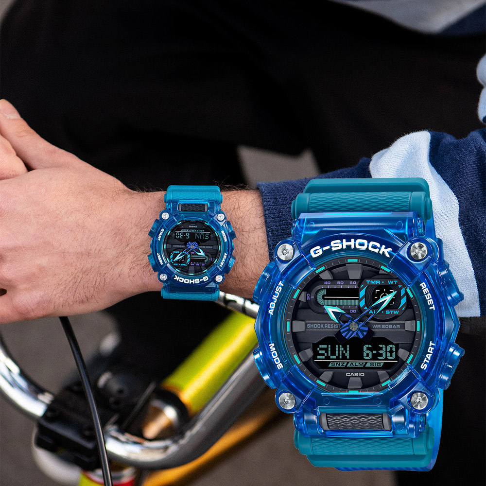 CASIO 卡西歐 G-SHOCK 炫彩音浪 工業風雙顯手錶-科技藍 GA-900SKL-2A