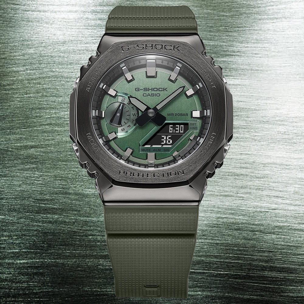 CASIO G-SHOCK 金屬時尚農家橡樹計時錶/綠/GM-2100B-3A