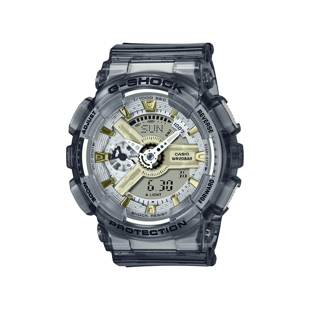 【CASIO】卡西歐 G-SHOCK 金屬光澤 半透明雙顯手錶 (透灰 GMA-S110GS-8A)