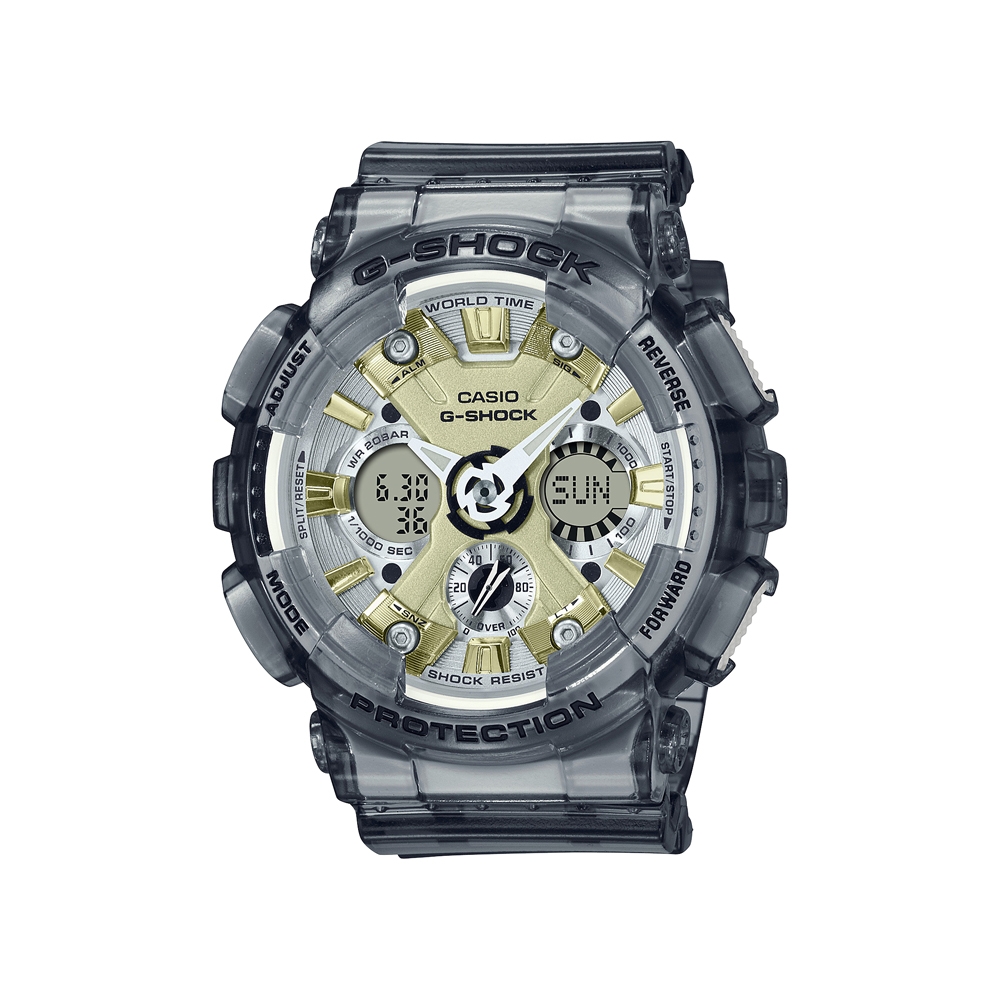 【CASIO】卡西歐 G-SHOCK 金屬光澤 半透明雙顯手錶 (透灰 GMA-S120GS-8A)