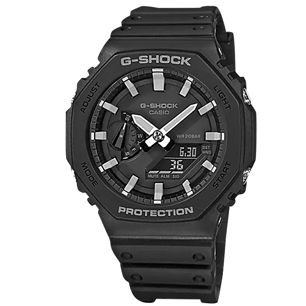 G-SHOCK CASIO / GA-2100-1A / 卡西歐 八角型 雙顯 防水200米 橡膠手錶 黑色 45mm