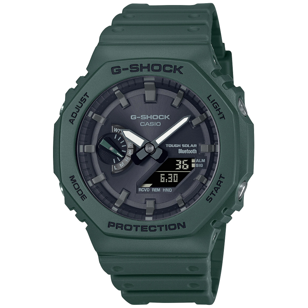 CASIO卡西歐 G-SHOCK 太陽能x藍牙連線 農家橡樹 雙顯腕錶-綠 GA-B2100-3A