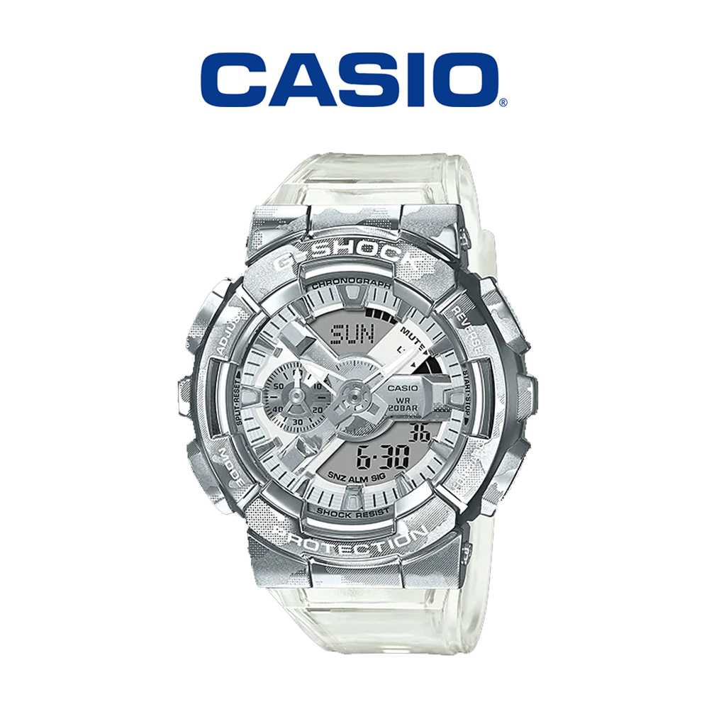 CASIO 卡西歐 G-SHOCK GM-110SCM-1A 冰酷透明迷彩耐撞金屬時尚雙顯錶