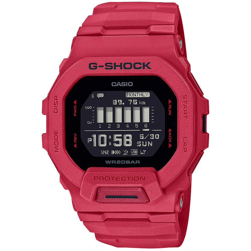 CASIO 卡西歐 G-SQUAD 搶眼運動追蹤數位手錶-艷紅 GBD-200RD-4