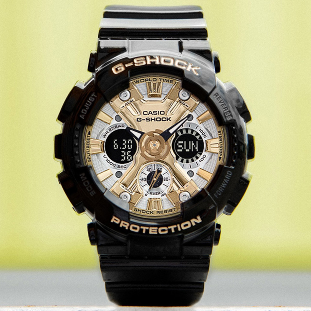 CASIO卡西歐 G-SHOCK 立體黑金 閃耀雙顯腕錶 GMA-S120GB-1A