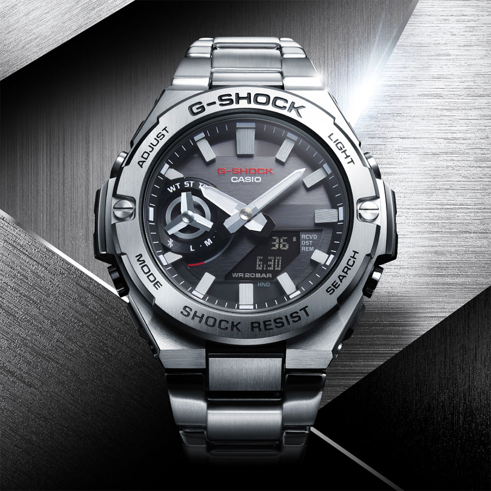 CASIO 卡西歐 G-SHOCK 太陽能 碳核心防護藍牙雙顯手錶 GST-B500D-1A