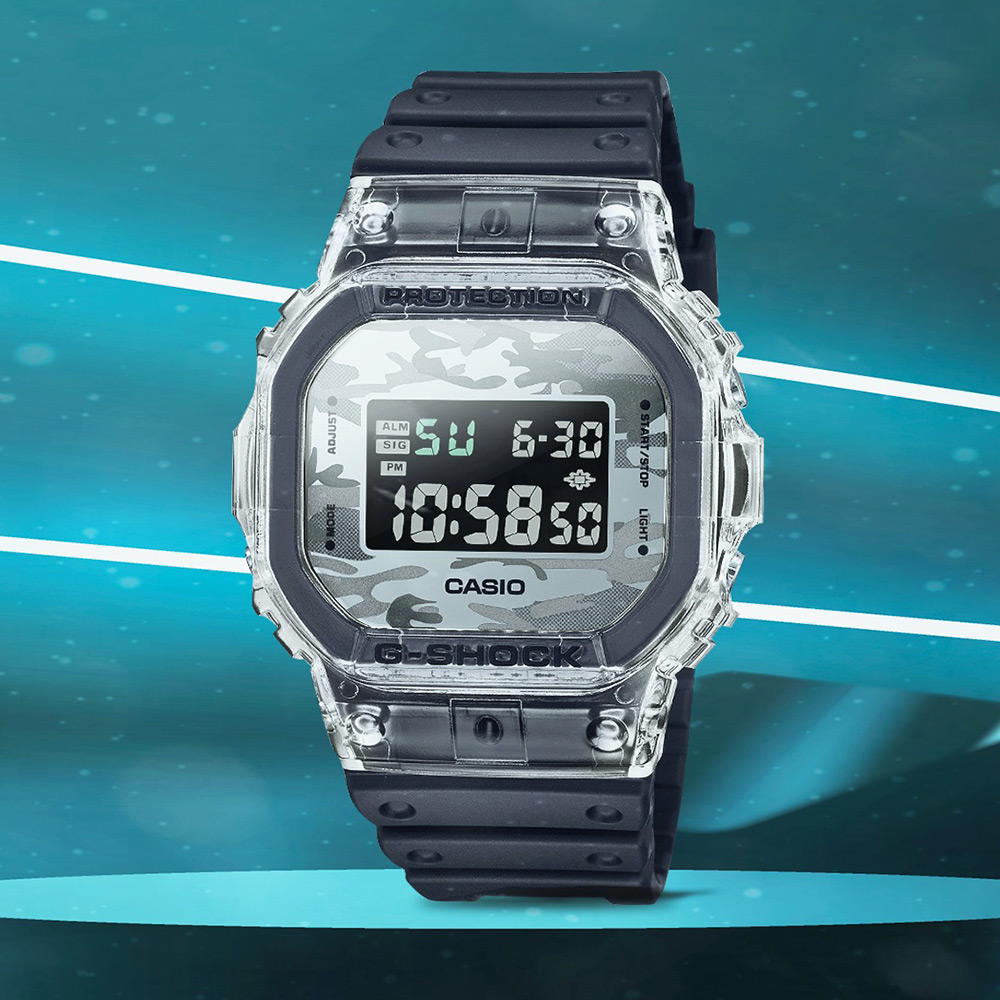 CASIO 卡西歐 G-SHOCK 透明迷彩 經典方形電子錶 DW-5600SKC-1