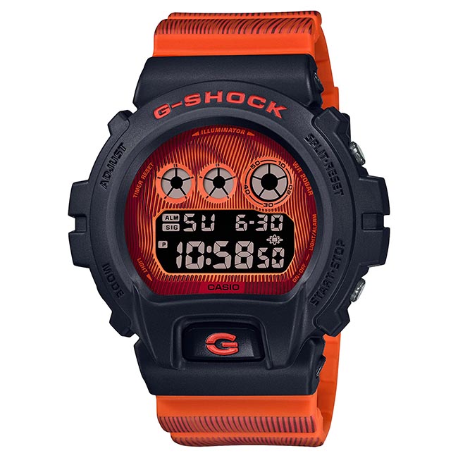 【CASIO】卡西歐 G-SHOCK 科幻扭曲 DW-6900TD-4 200米防水電子錶 三眼運動錶 黑/橘