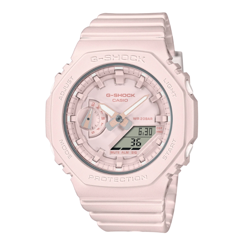 【CASIO 卡西歐】G-SHOCK 簡約輕薄 純色時尚 玫瑰石英粉 八角形錶殼 GMA-S2100BA-4A_42.9mm