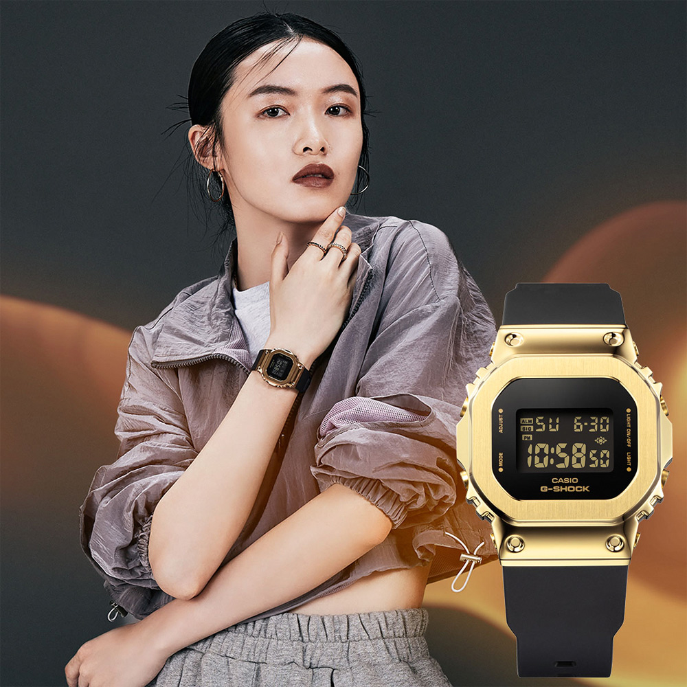 CASIO 卡西歐 G-SHOCK 極簡奢華 金屬色電子錶-黑X金 GM-S5600GB-1