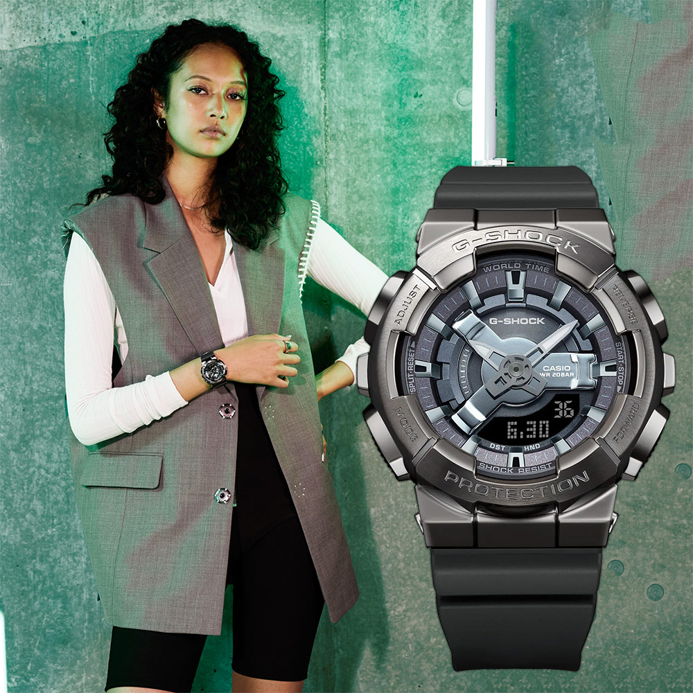 CASIO 卡西歐 G-SHOCK 金屬色雙顯電子錶-個性銀 GM-S110B-8A