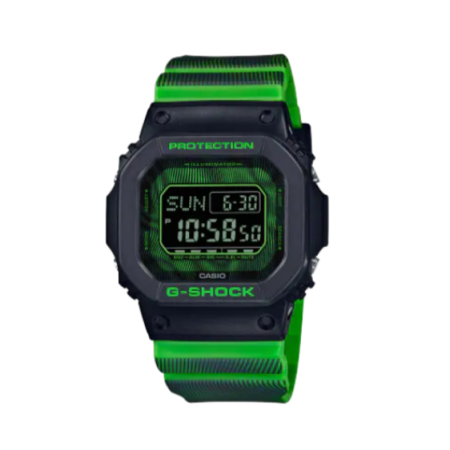 【CASIO G-SHOCK】螢光色系時空曲線感數位運動腕錶-螢光綠/DW-D5600TD-3