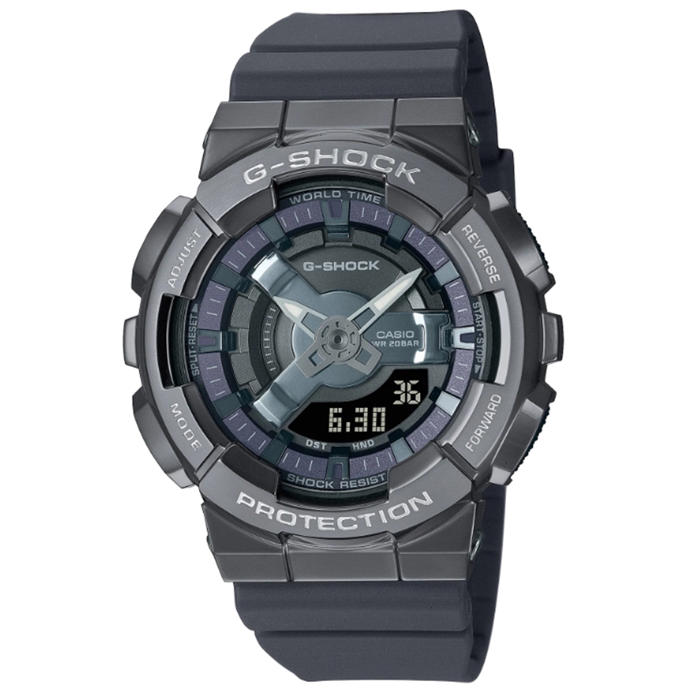 【CASIO】卡西歐 G-SHOCK 金屬色雙顯電子錶-個性銀 GM-S110B-8A
