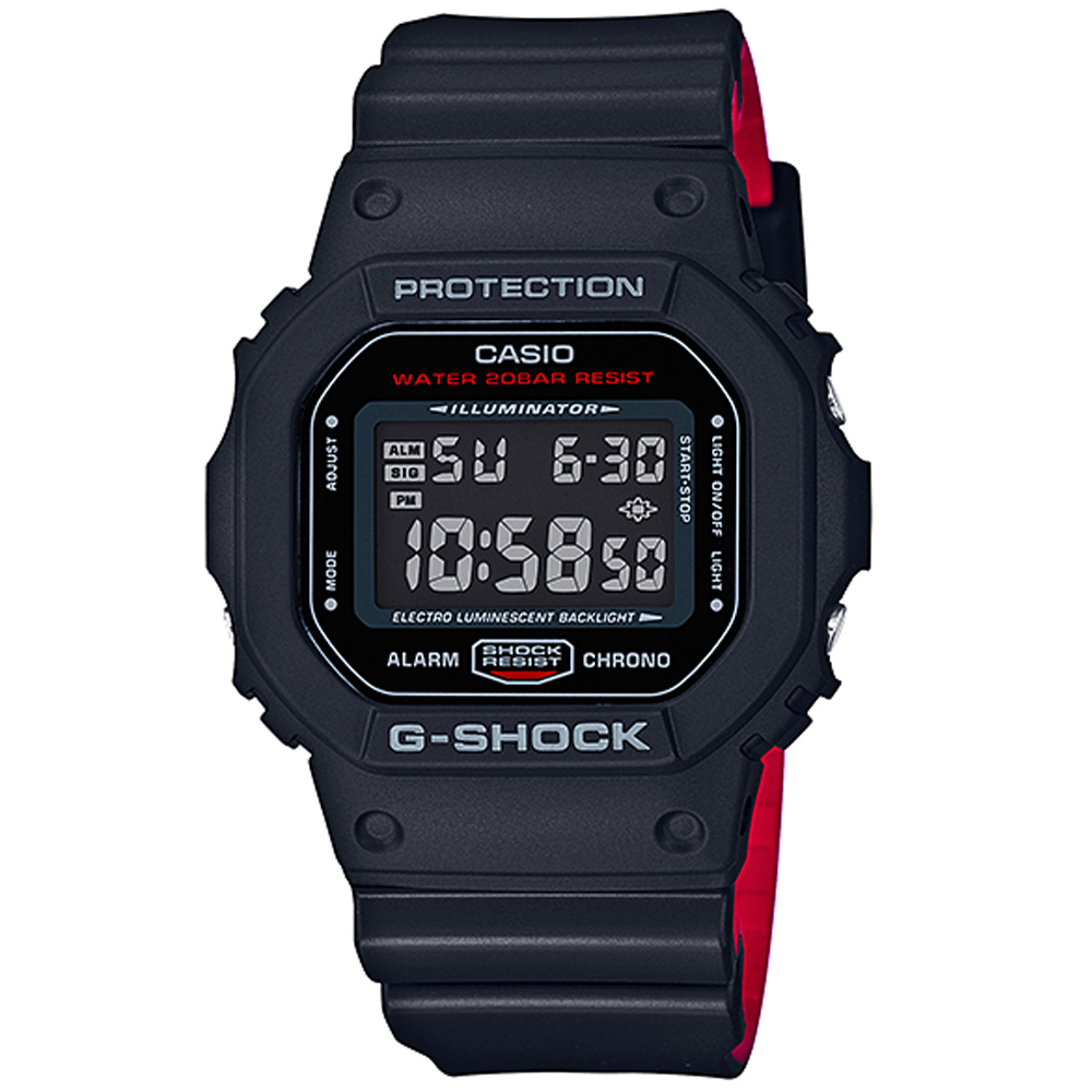CASIO卡西歐 G-SHOCK 經典紅黑電子腕錶 DW-5600HR-1