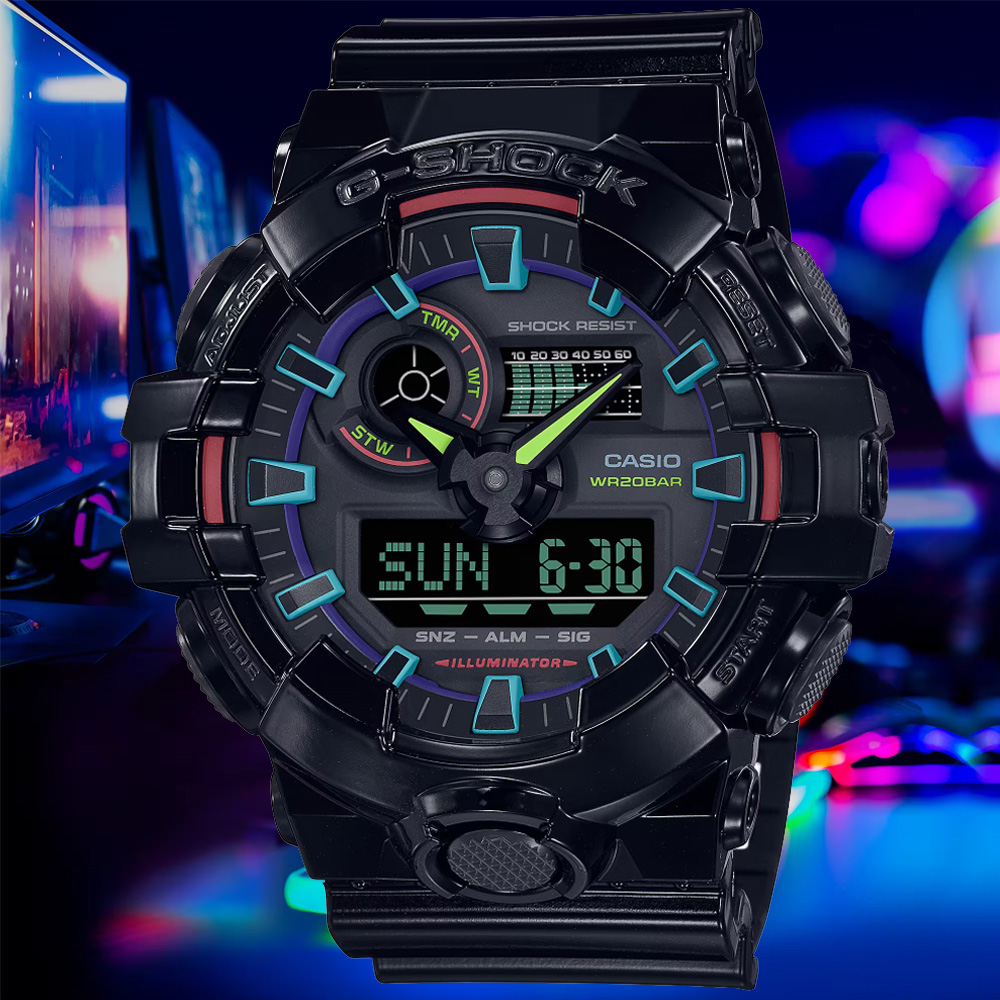 CASIO卡西歐 G-SHOCK 虛擬彩虹雙顯腕錶 GA-700RGB-1A
