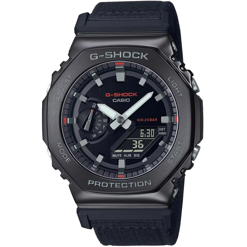 CASIO G-SHOCK 金屬X帆布農家橡樹計時錶/黑色/GM-2100CB-1A