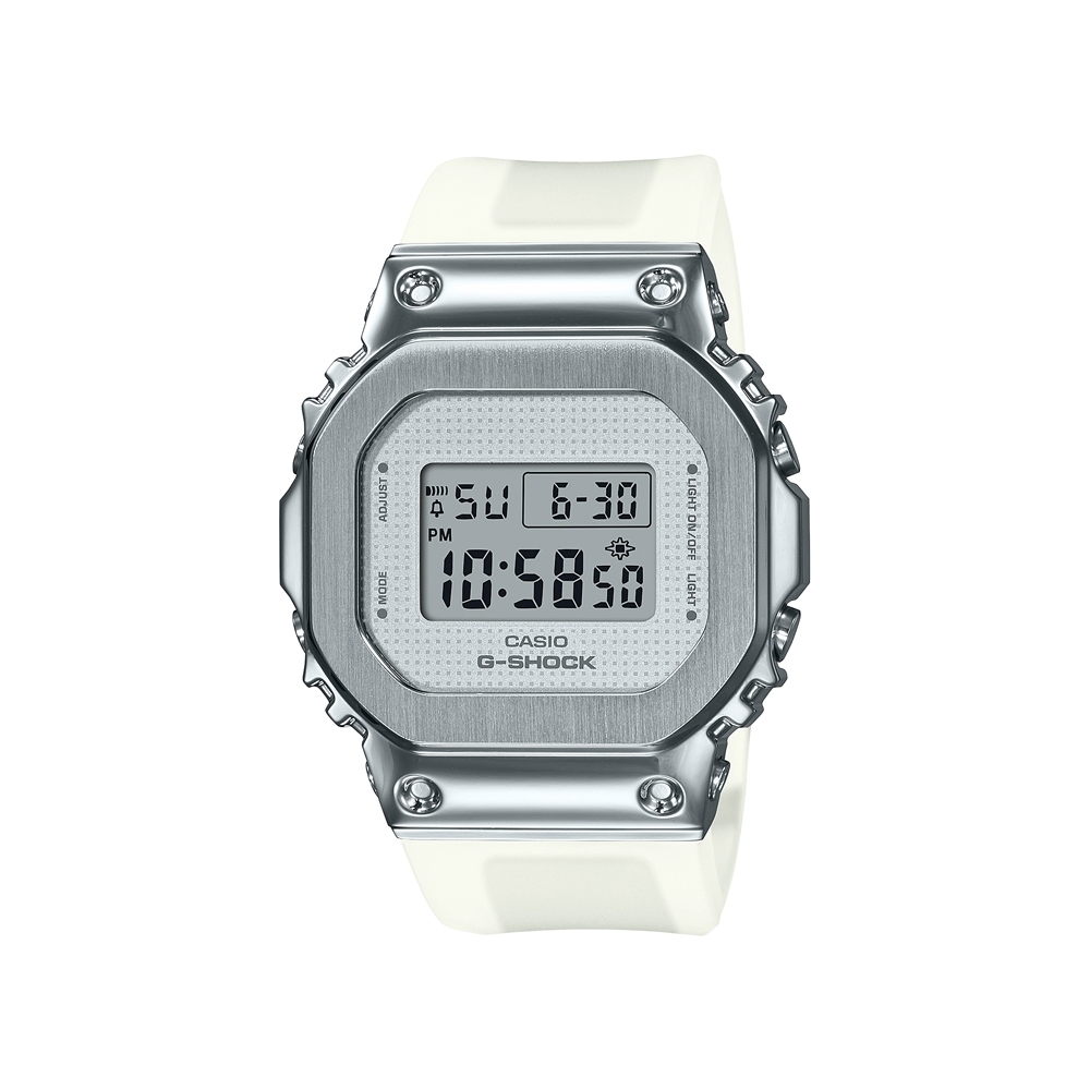 【CASIO 卡西歐】G-SHOCK 金屬簡約電子錶-灰白x半透明錶帶_GM-S5600SK-7_38.4mm