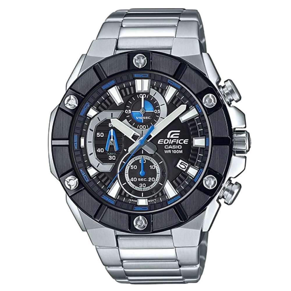 【CASIO 卡西歐】EDIFICE 大錶面不鏽鋼手錶-黑藍 EFR-569DB-1A_51mm