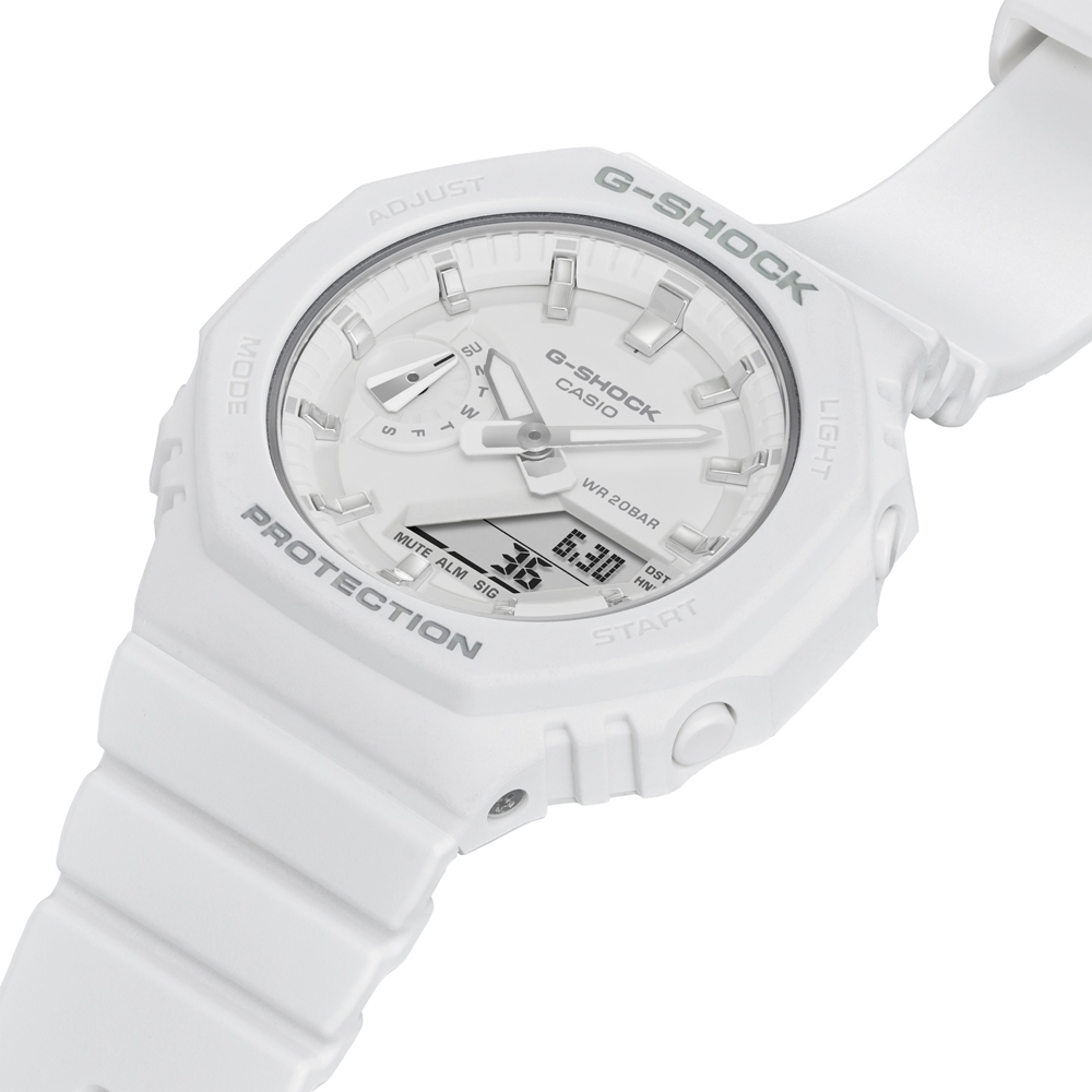 【CASIO 卡西歐】G-SHOCK 簡約輕薄 消光白 八角形錶殼 GMA-S2100-7A 42.9mm