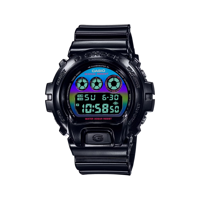 【CASIO G-SHOCK】虛擬彩虹系列炫光漸層面盤電子運動腕錶-炫光藍/DW-6900RGB-1