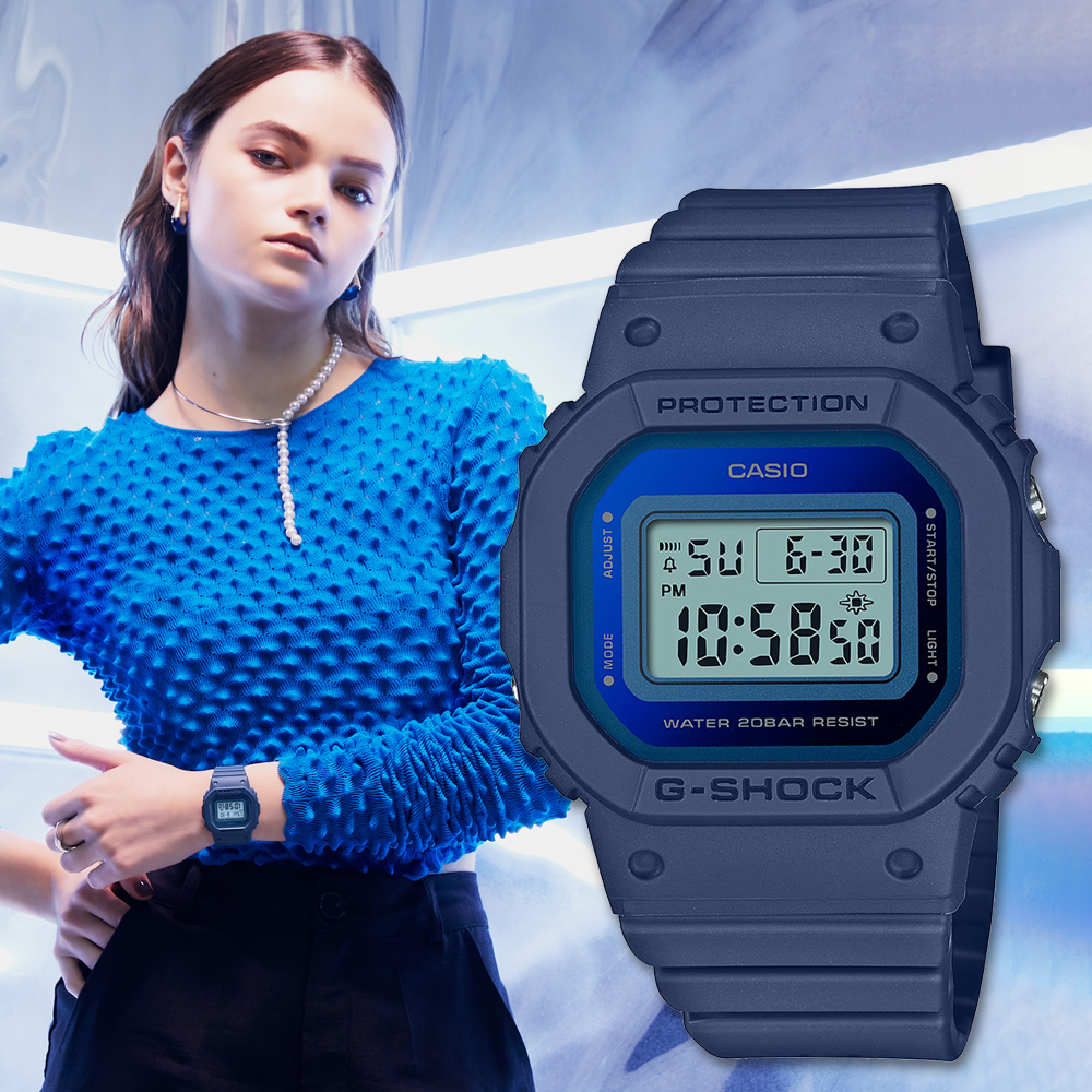 CASIO G-SHOCK 金屬質感優雅霧面方形計時錶/藍/GMD-S5600-2