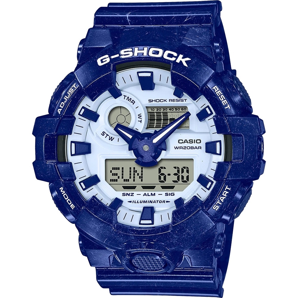 【CASIO 卡西歐】G-SHOCK 青花瓷系列 雙顯手錶 GA-700BWP-2A