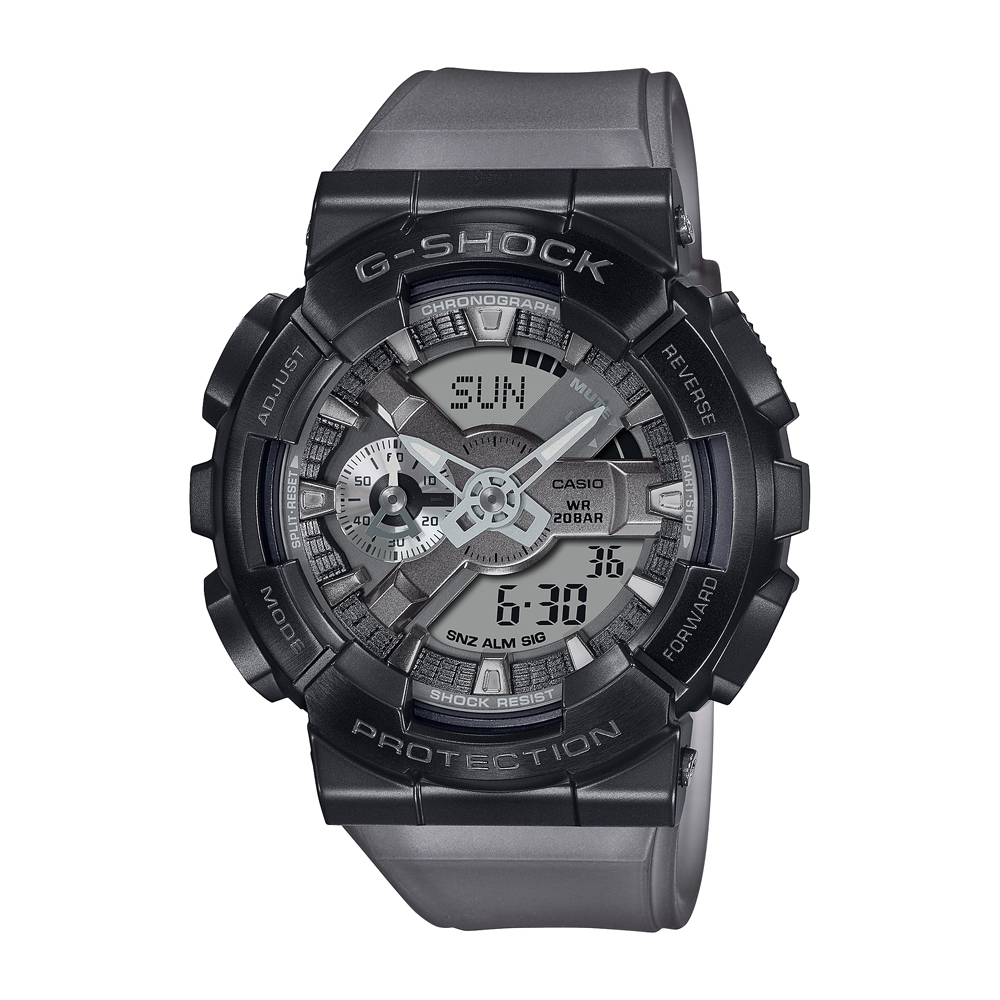 【CASIO 卡西歐】G-SHOCK 金屬錶殼 半透明錶帶 人氣雙顯手錶 灰透 GM-110MF-1A 48.8mm