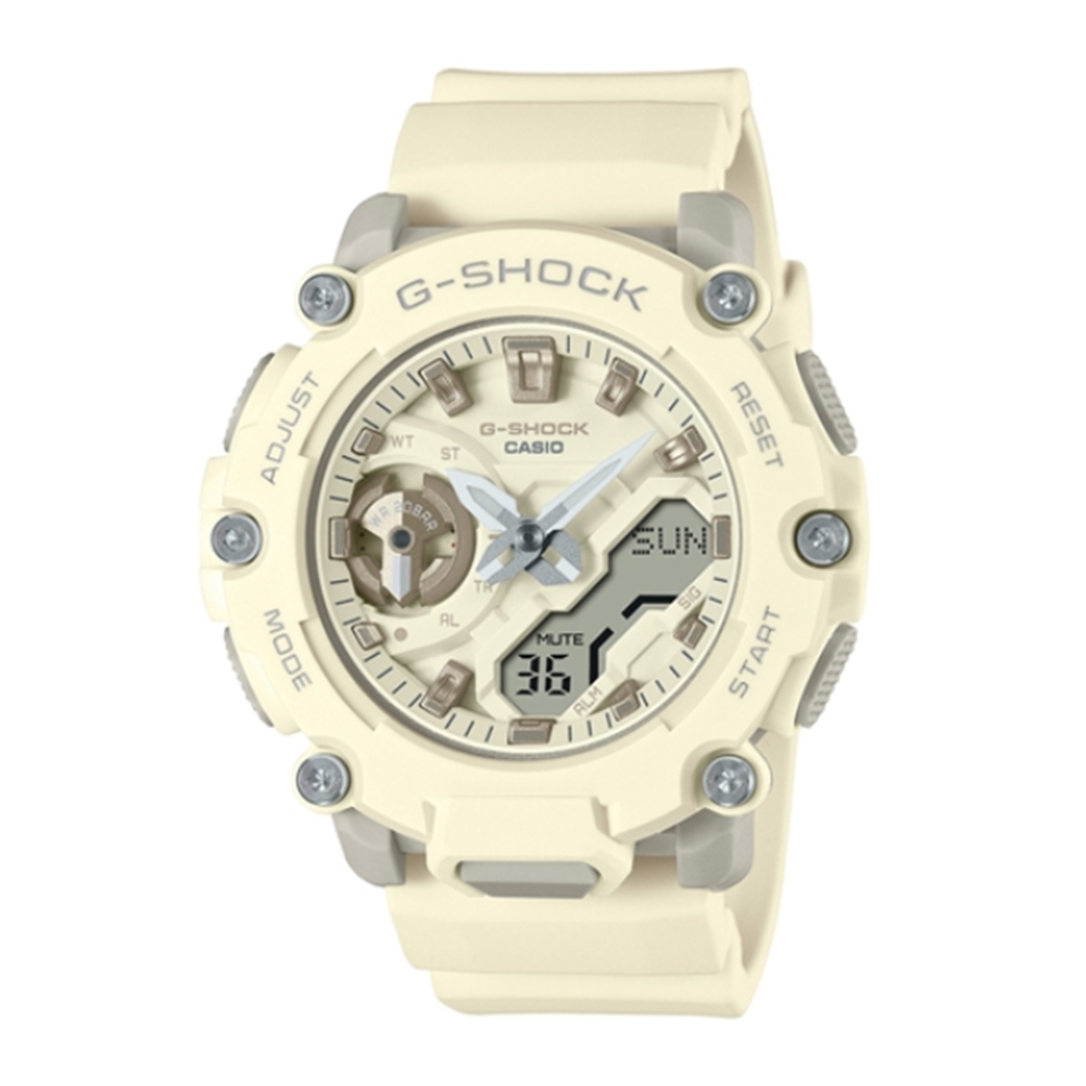 【CASIO 卡西歐】G-SHOCK 輕薄都會戶外時尚運動雙顯錶-米色 GMA-S2200-7A 45.7mm
