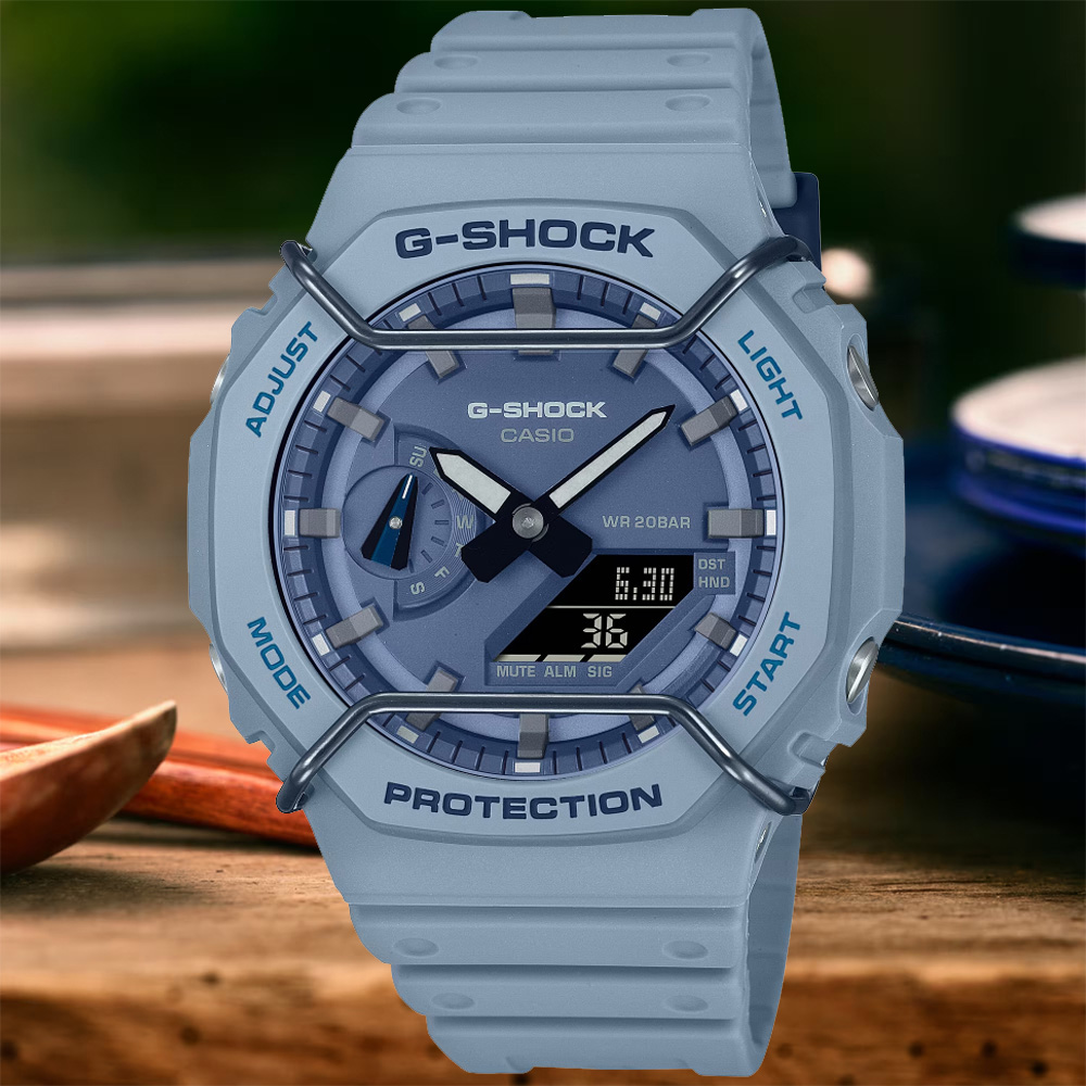 CASIO卡西歐 G-SHOCK 農家橡樹 金屬框 霧面雙顯腕錶 GA-2100PT-2A