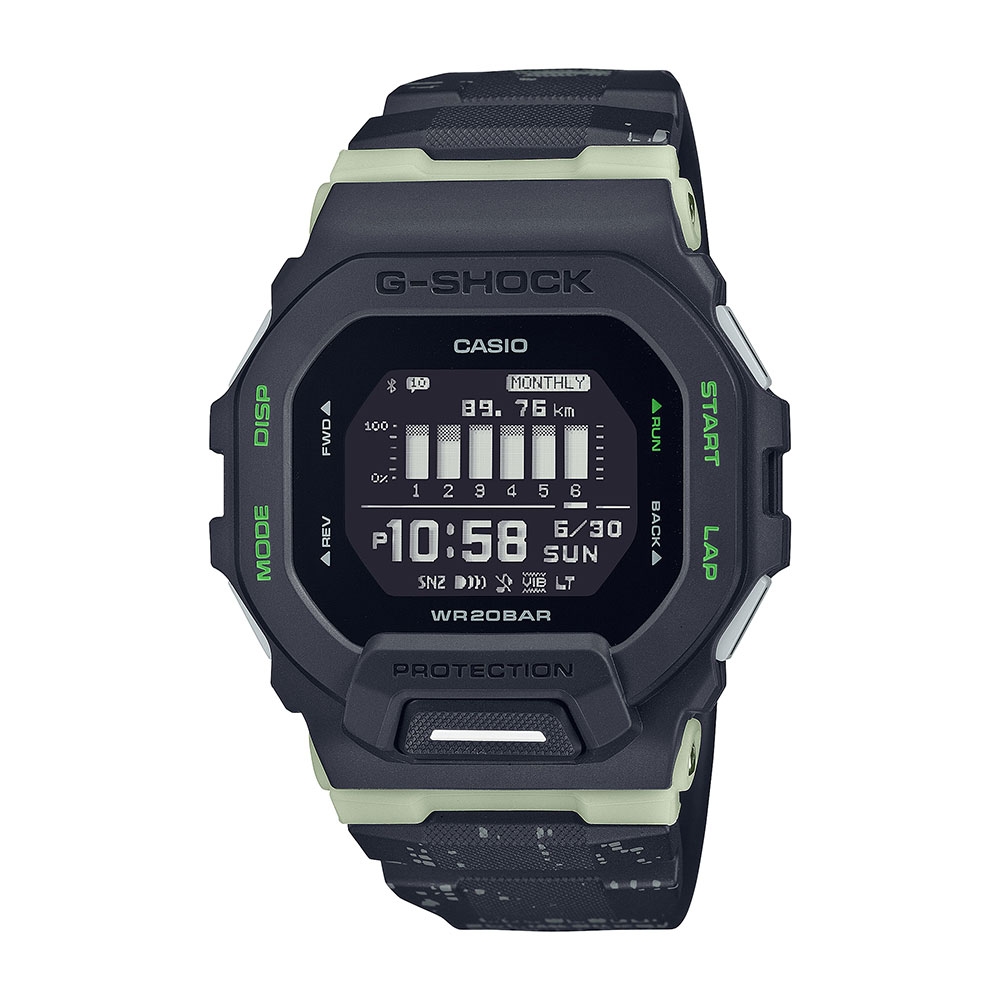 【CASIO 卡西歐】G-SHOCK G-SQUAD系列 藍牙運動電子錶_迷彩X黑X綠_GBD-200LM-1_45.9mm