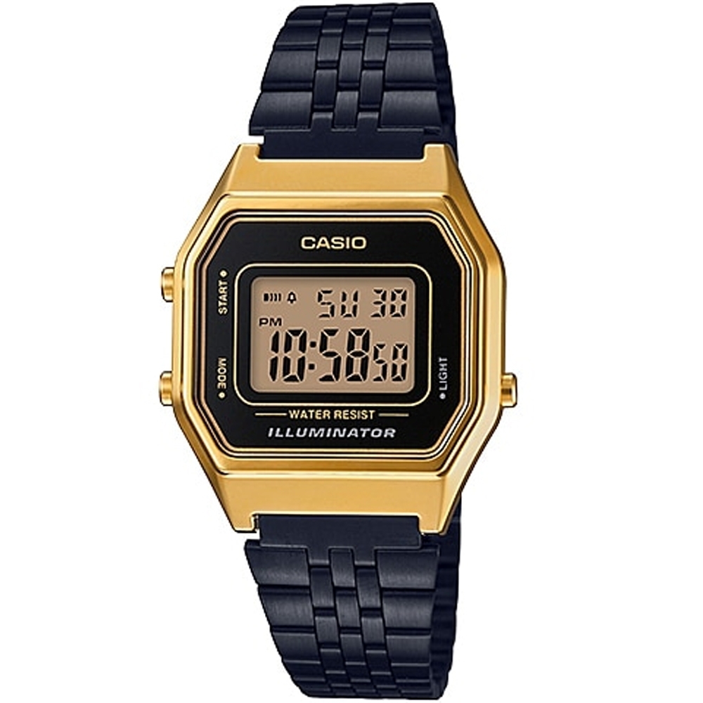 【CASIO 卡西歐】復古電子錶-黑金_LA680WEGB-1A_28.6mm