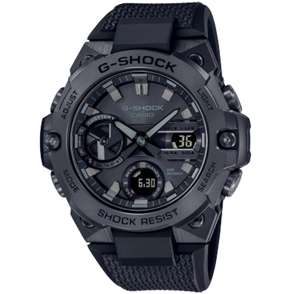 【CASIO 卡西歐】G-SHOCK G-STEEL系列 黑鋼風範太陽能藍牙連線耐衝擊腕錶/黑(GST-B400BB-1A)