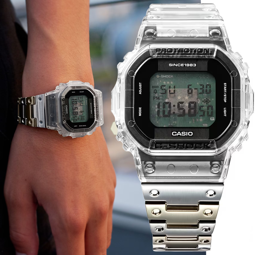 CASIO 卡西歐 G-SHOCK 40周年Clear Remix 透明錶盤 異材質錶帶電子錶(DWE-5640RX-7)