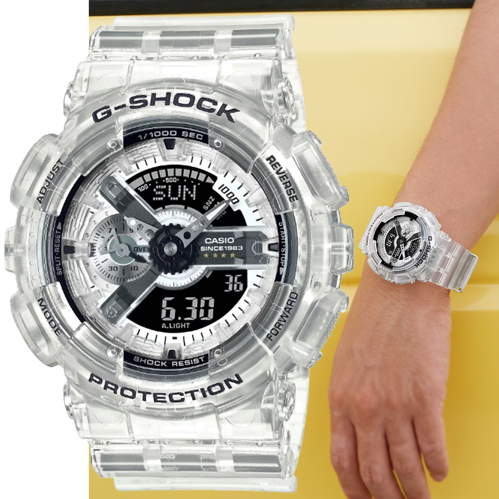 CASIO 卡西歐 G-SHOCK 40周年Clear Remix 透明錶殼按鈕 圓形雙顯錶(GA-114RX-7A)