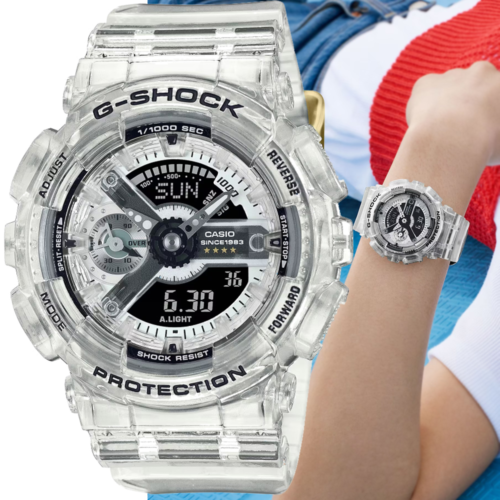 CASIO 卡西歐 G-SHOCK 40周年Clear Remix 透明錶殼按鈕 小圓雙顯錶(GMA-S114RX-7A)